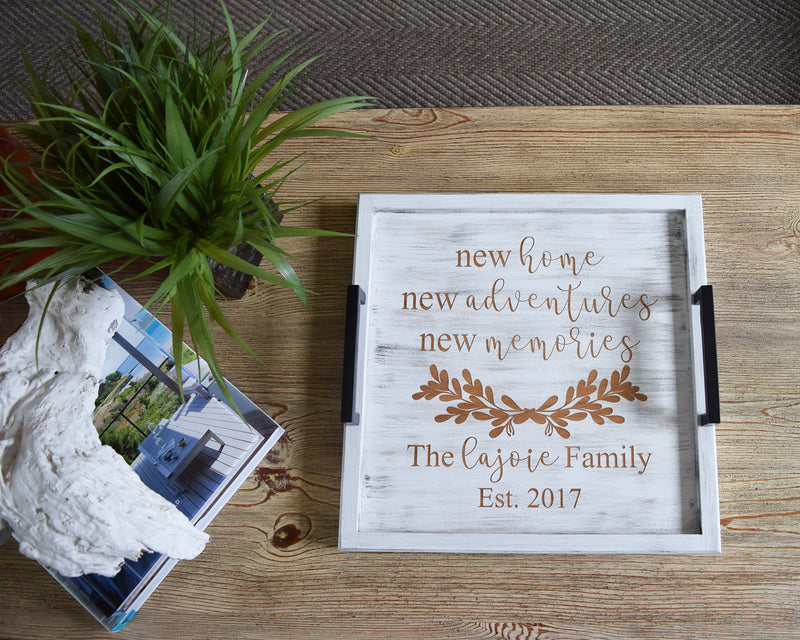 Custom Engraved Wood Ottoman Tray - Coffee Table Tray - Bed and Breakfast Tray - Personalized New Home - Wedding & Engagement - Shore Thing Laser