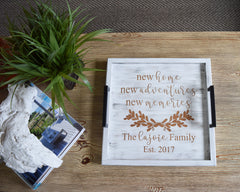 Custom Engraved Wood Ottoman Tray - Coffee Table Tray - Bed and Breakfast Tray - Personalized New Home - Wedding & Engagement - Shore Thing Laser
