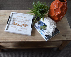 Custom Engraved Wood Ottoman Tray - Coffee Table Tray - Bed and Breakfast Tray - Personalized New Home - Wedding & Engagement - Shore Thing Laser