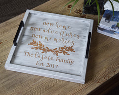 Custom Engraved Wood Ottoman Tray - Coffee Table Tray - Bed and Breakfast Tray - Personalized New Home - Wedding & Engagement - Shore Thing Laser