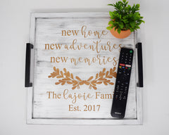Custom Engraved Wood Ottoman Tray - Coffee Table Tray - Bed and Breakfast Tray - Personalized New Home - Wedding & Engagement - Shore Thing Laser