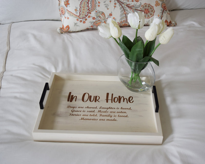 Custom Engraved Wood Ottoman Tray - Coffee Table Tray - Bed and Breakfast Tray - Decorative Tray - Shore Thing Laser