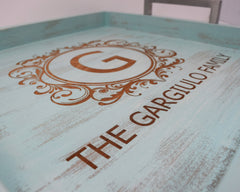 Custom Engraved Wood Ottoman Tray - Coffee Table Tray - Bed and Breakfast Tray - Monogram - Shore Thing Laser