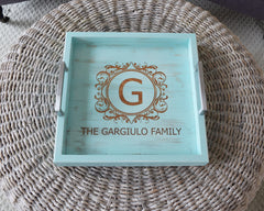Custom Engraved Wood Ottoman Tray - Coffee Table Tray - Bed and Breakfast Tray - Monogram - Shore Thing Laser