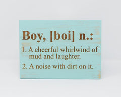 Boy, [boi] n. 1. A cheerful whirlwind of mud and laughter. 2. A noise with dirt on it. - Shore Thing Laser