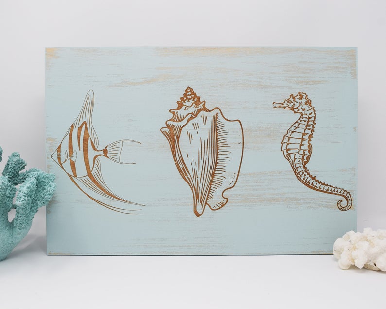 Angel Fish, Conch Seashell, Seahorse - Shore Thing Laser