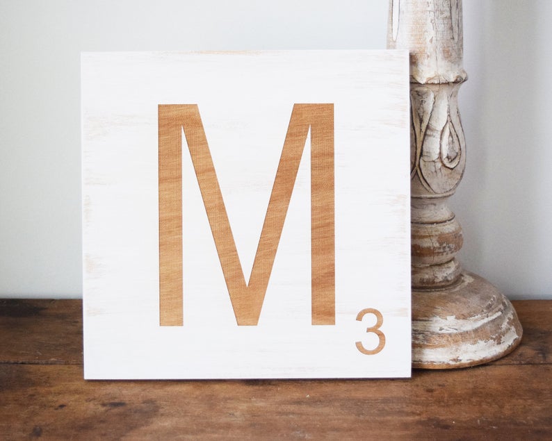 10" x 10" Engraved Wood Scrabble Tile Letters - Shore Thing Laser