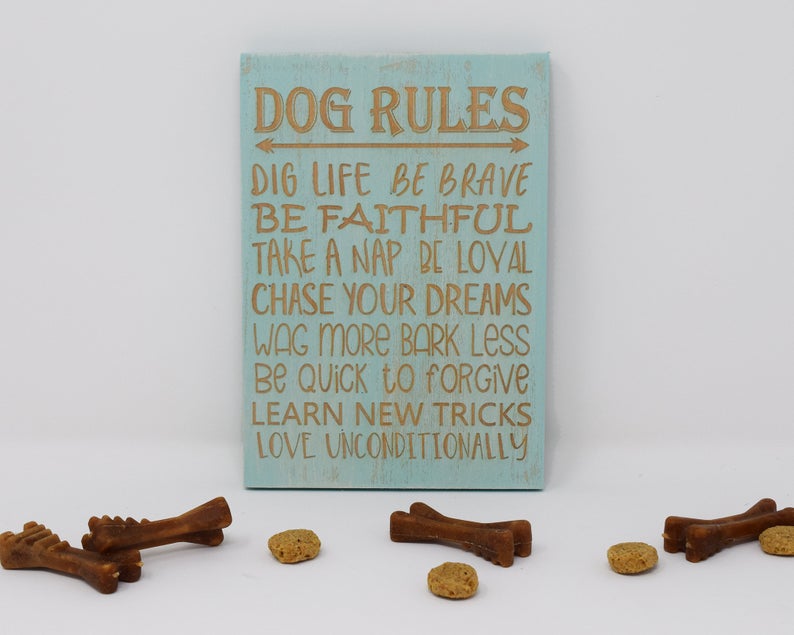 Dog rules, dig life, be brave, be faithful, take a nap, be loyal, chase your dreams, wag more bark less - Shore Thing Laser