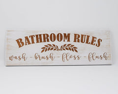 Bathroom Rules, wash, brush, floss, flush - Shore Thing Laser