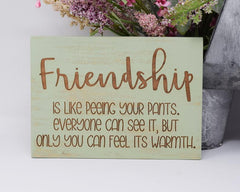 Friendship is like peeing your pants. Everyone can see it, but only you can feel its warmth - Shore Thing Laser