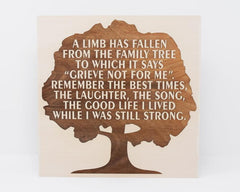 A limb has fallen from the family tree to which it says 