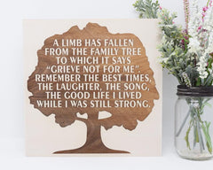 A limb has fallen from the family tree to which it says 